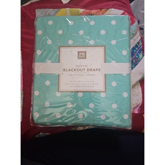 POTTERY BARN PB TEEN DOTTIE BLACKOUT DRAPE 52" X 84" Pool Green Panel Curtain - Picture 1 of 2